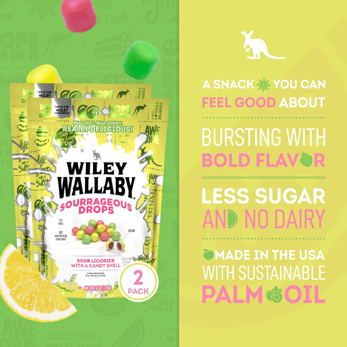 Wiley Wallaby Drops Original Fruits Gourmet Australian Style Soft & Chewy Licorice Candy_Parent in 1,2 & 3 packs